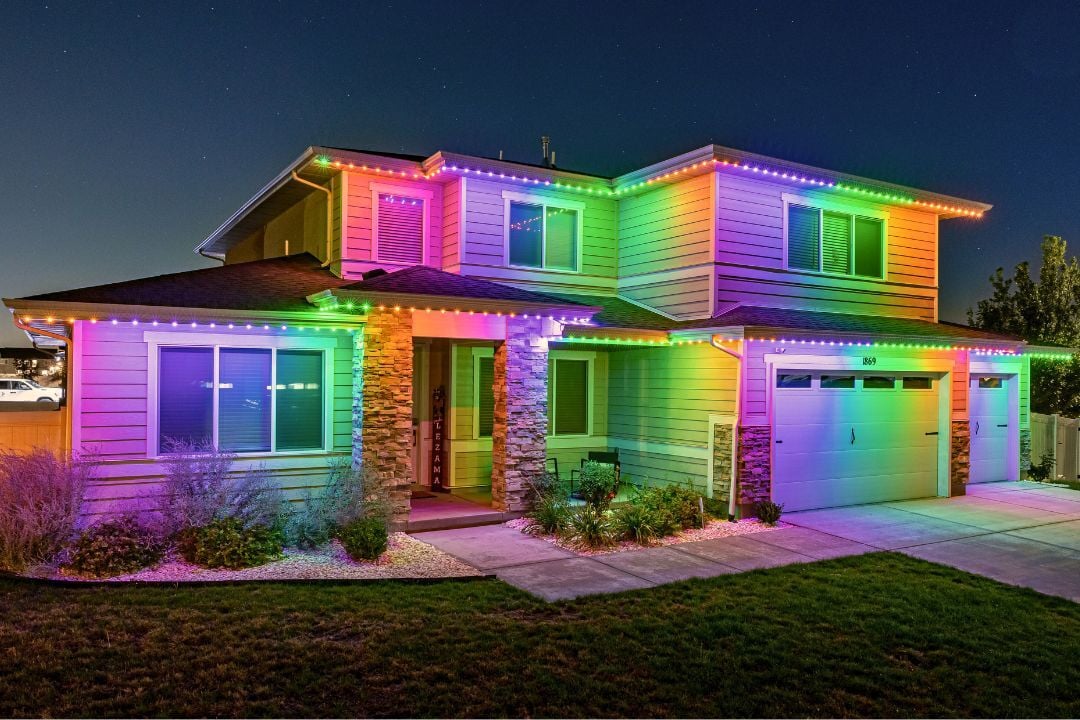 a home with multiple colors representing Halloween