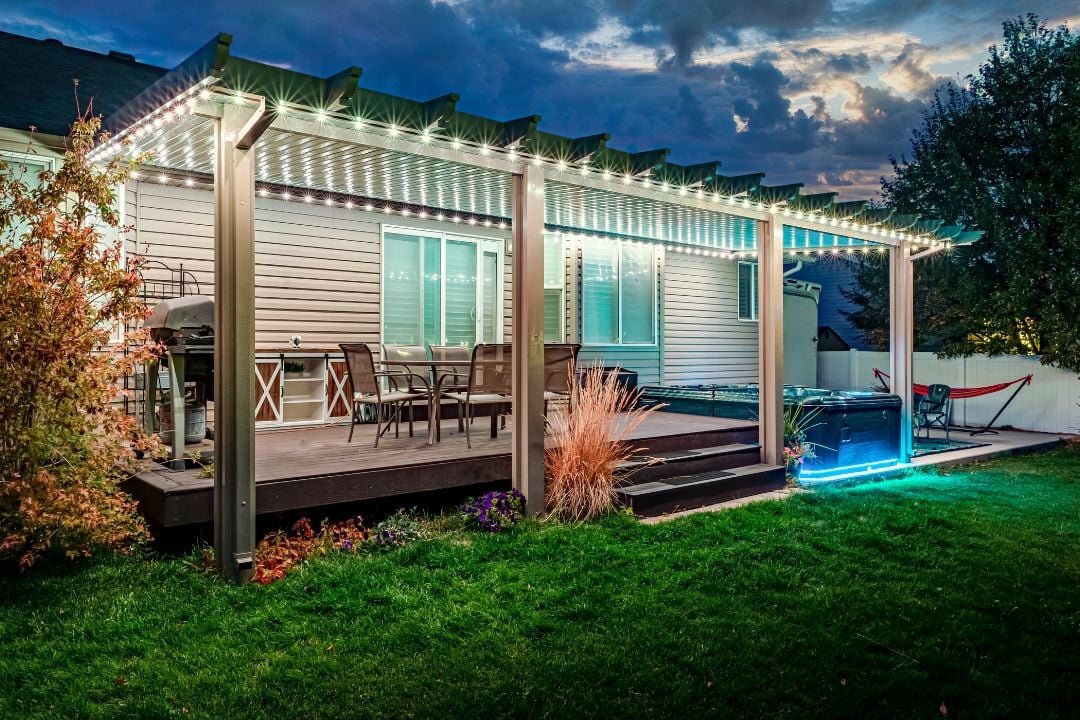 home patio with Trimlight permanent LED lights