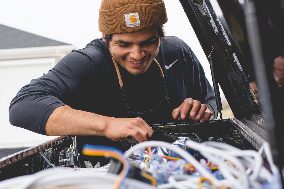 Technician wiring LEDS