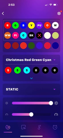 Trimlight Edge RGB color code for Christmas in red, green, and cyan.