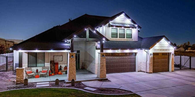A modern home with Trimlight security lighting