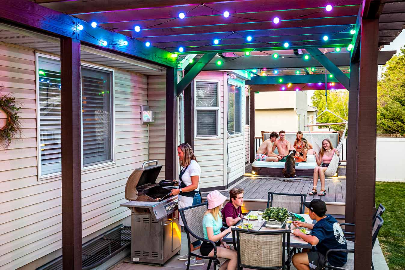 Colorful globelights for a family barbecue