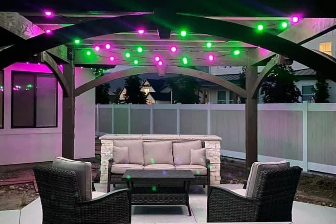 pergola with Trimlight Globe Lights