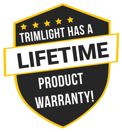 Trimlight badge showing they have a lifetime product warranty on up to 50,000 hours of usage on their soffit lighting.